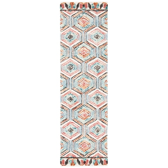SAFAVIEH Trace Adrasteia Geometric Runner Rug, Ivory/Light Blue, 2'3" x 6'