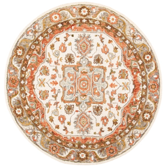 SAFAVIEH Trace Alexandreana Floral Bordered Wool Area Rug, Ivory/Red, 6' x 6' Round