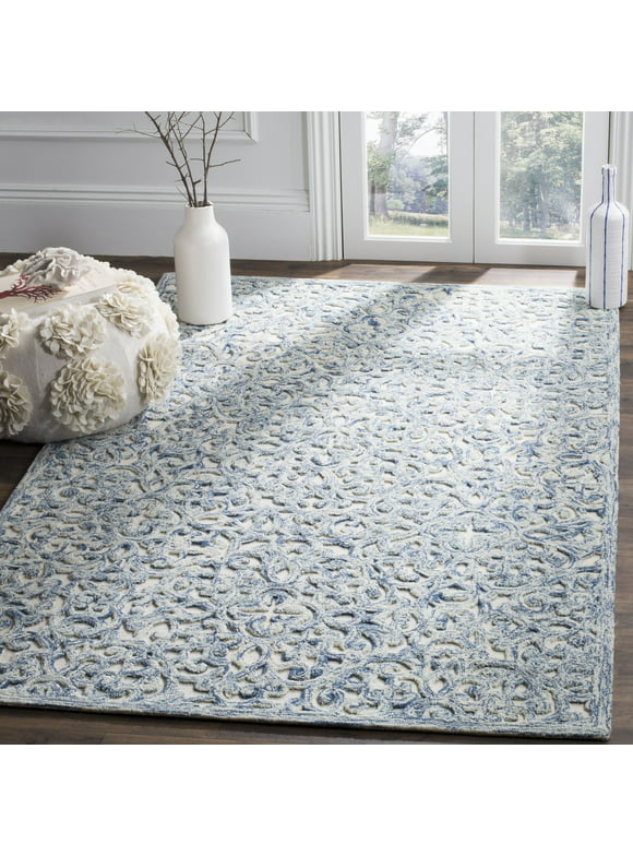 SAFAVIEH Trace Bryan Geometric Floral Wool Area Rug, Blue/Ivory, 2'3" x 4'
