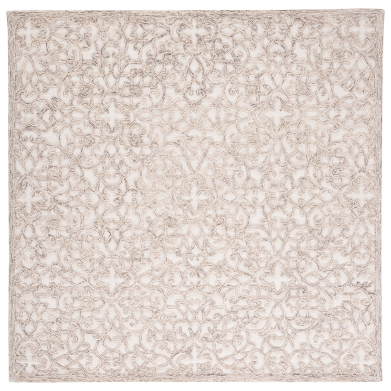 Ivory Floral 6' Square Handmade Wool Tufted Rug