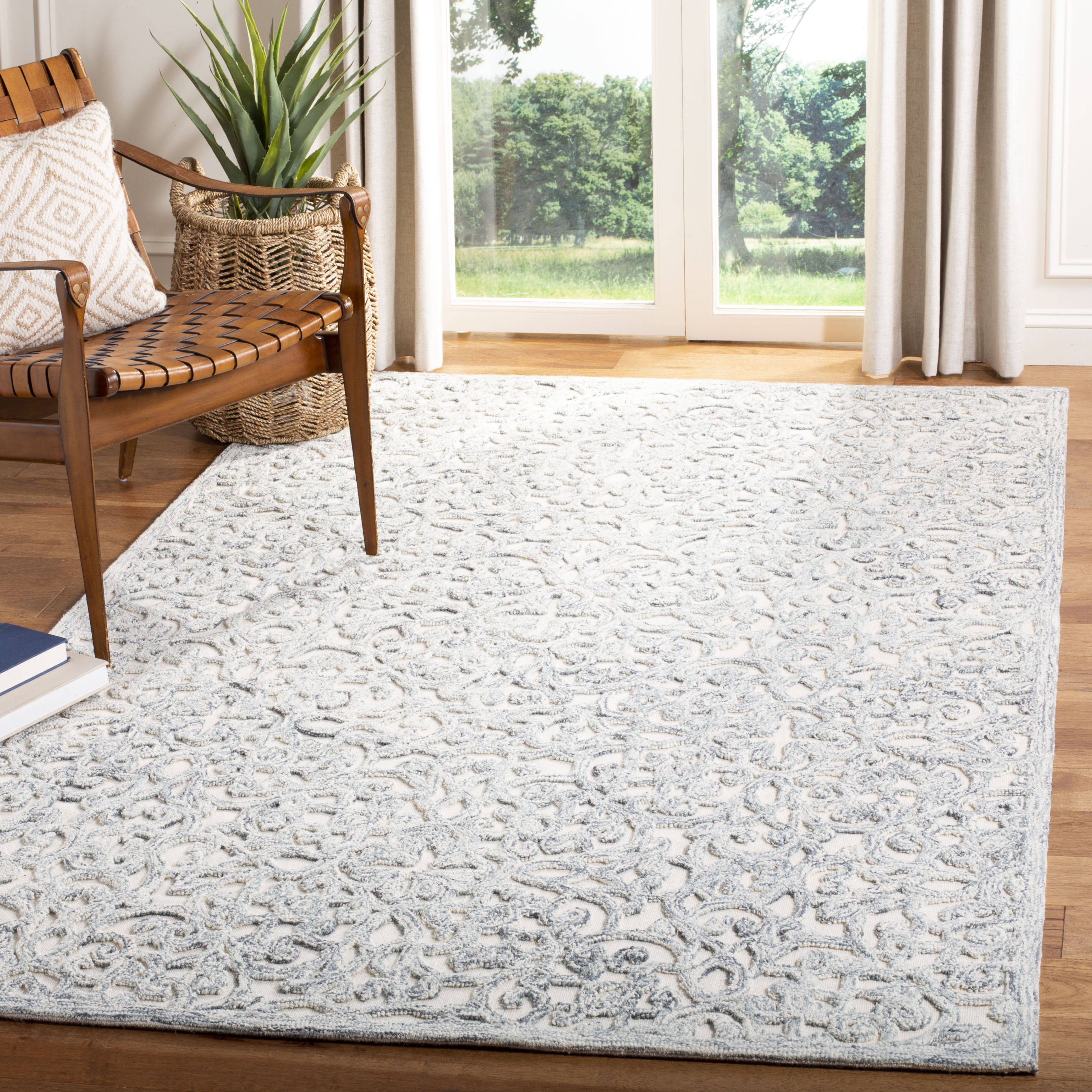 Charcoal & Ivory Hand-Tufted Square Wool Area Rug - 6'x6'