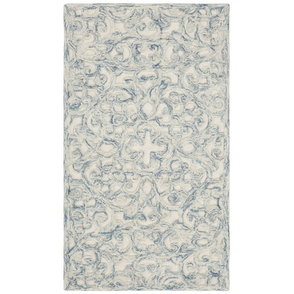 SAFAVIEH Trace Bryan Geometric Runner Rug, Blue/Ivory, 2' x 5'