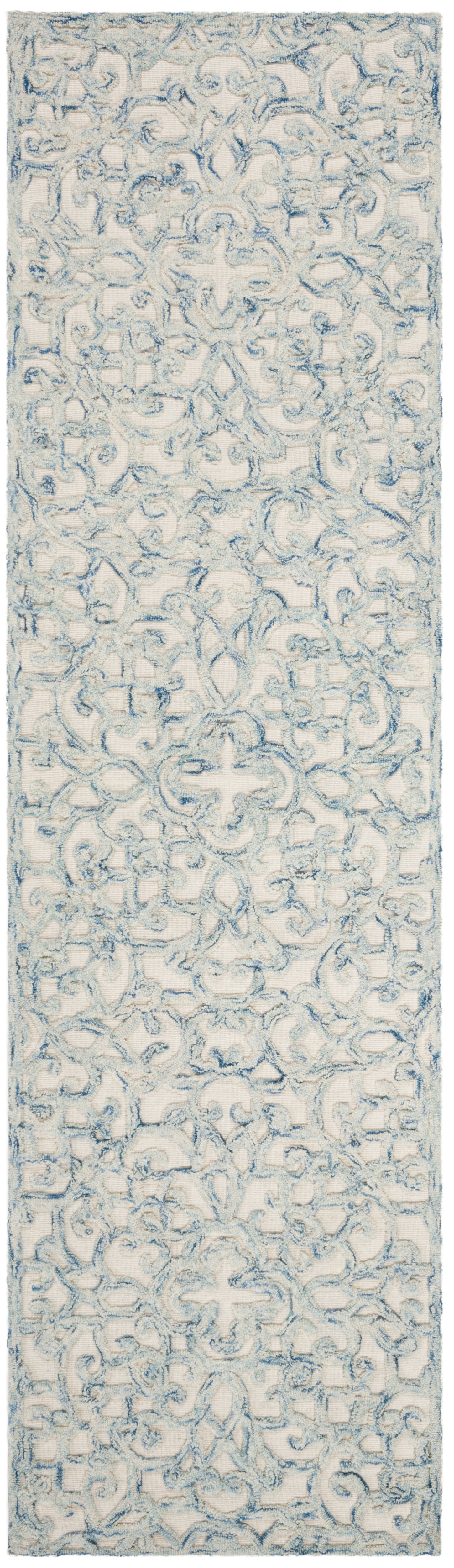 SAFAVIEH Trace Bryan Geometric Runner Rug, Blue/Ivory, 2'3" x 12'