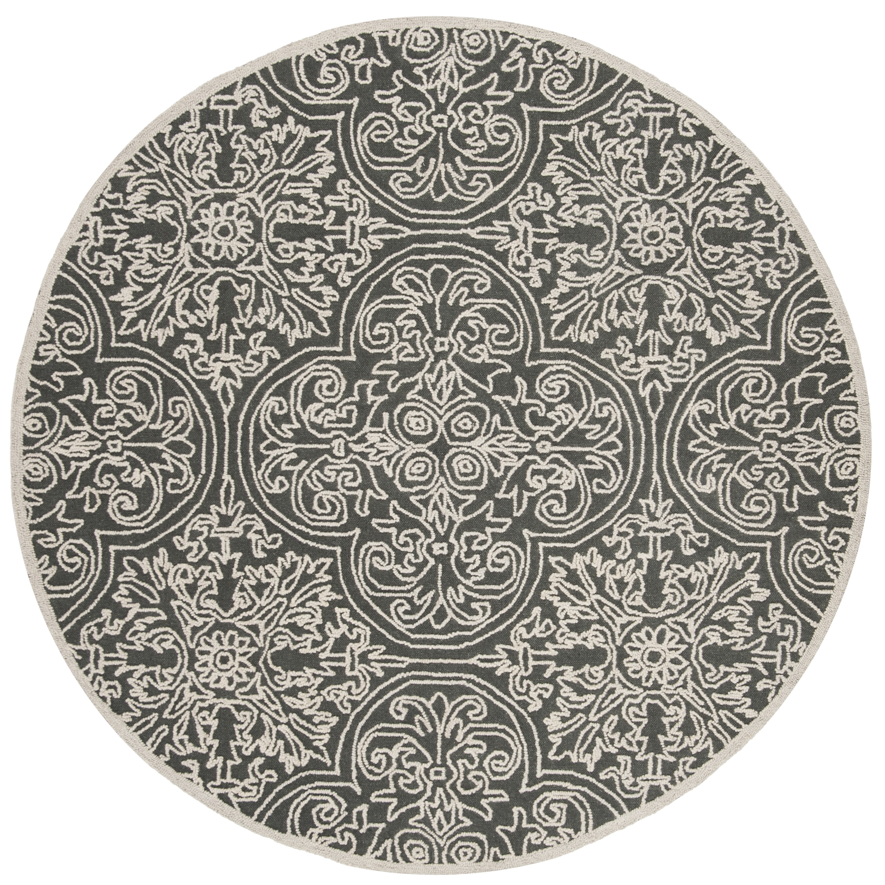 SAFAVIEH Trace Burton Geometric Area Rug, Dark Grey/Light Grey, 4' x 4' Round