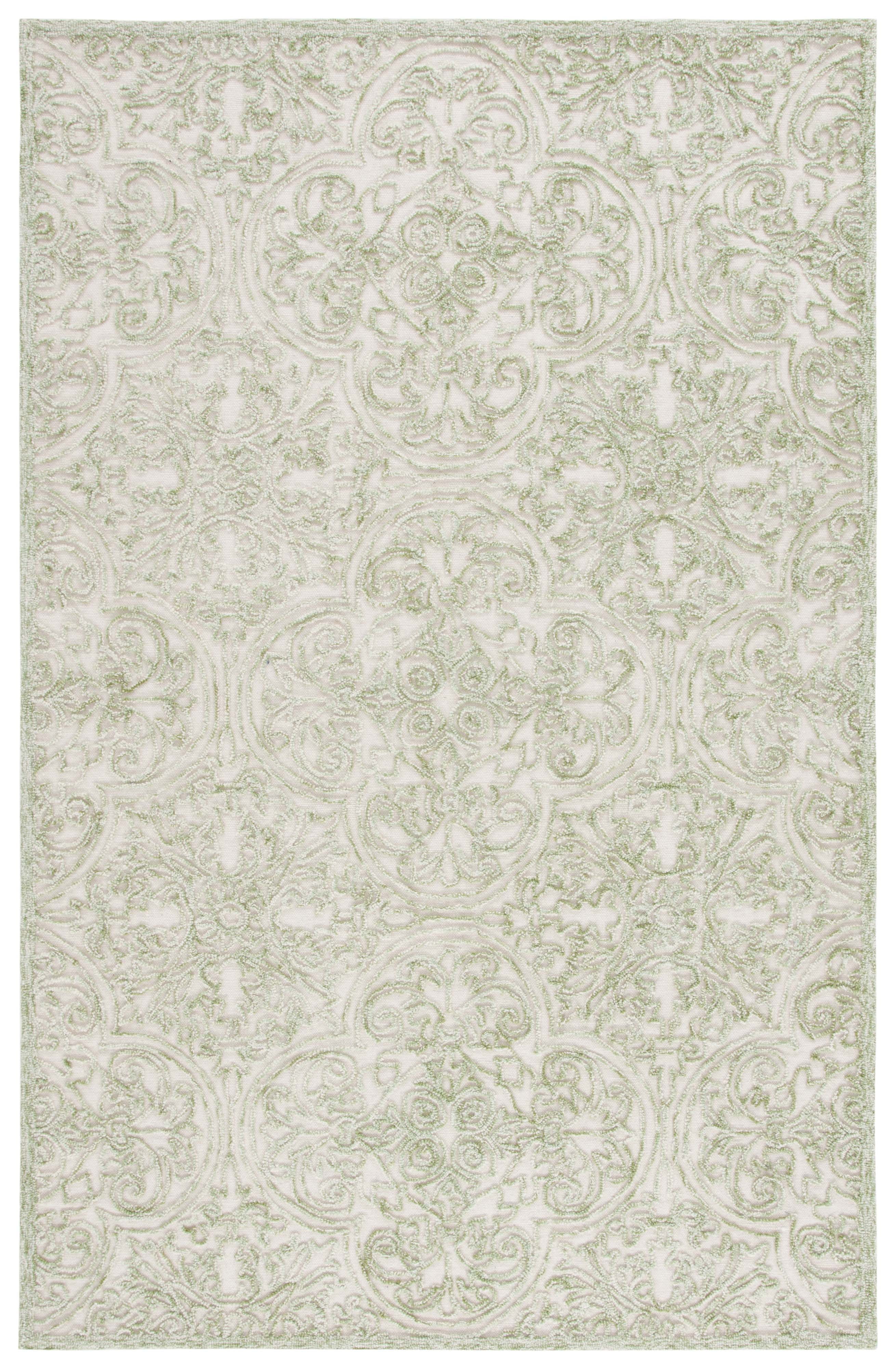 Ivory and Green Hand-Tufted Wool Rectangular Area Rug, 5'x8'