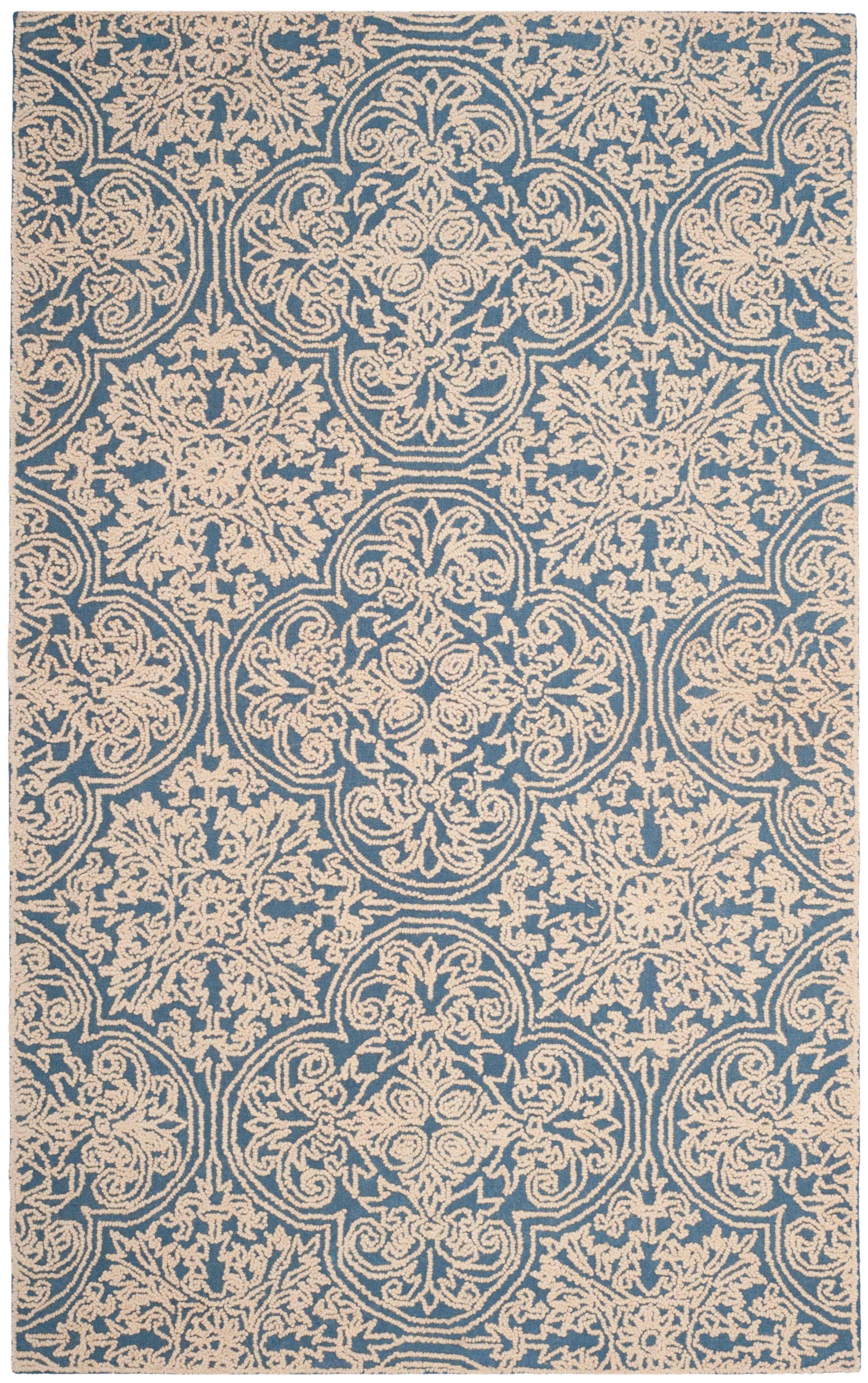 SAFAVIEH Trace Burton Geometric Wool Area Rug, Blue/Ivory, 4' x 6'