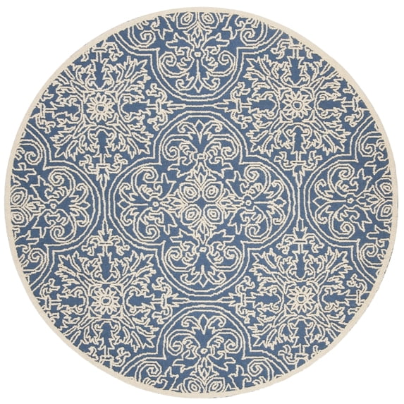 SAFAVIEH Trace Burton Geometric Wool Area Rug, Blue/Ivory, 6' x 6' Round