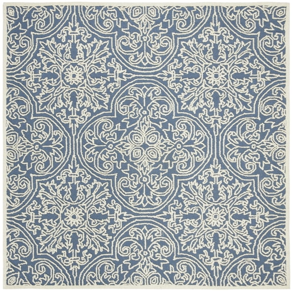SAFAVIEH Trace Burton Geometric Wool Area Rug, Blue/Ivory, 6' x 6' Square