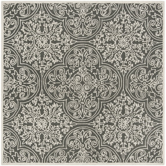 SAFAVIEH Trace Burton Geometric Wool Area Rug, Dark Grey/Light Grey, 6' x 6' Square