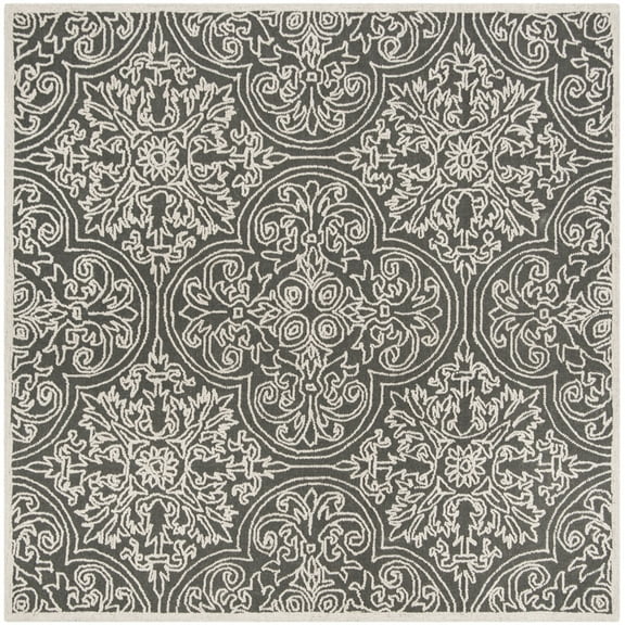 SAFAVIEH Trace Burton Geometric Wool Area Rug, Dark Grey/Light Grey, 6' x 6' Square