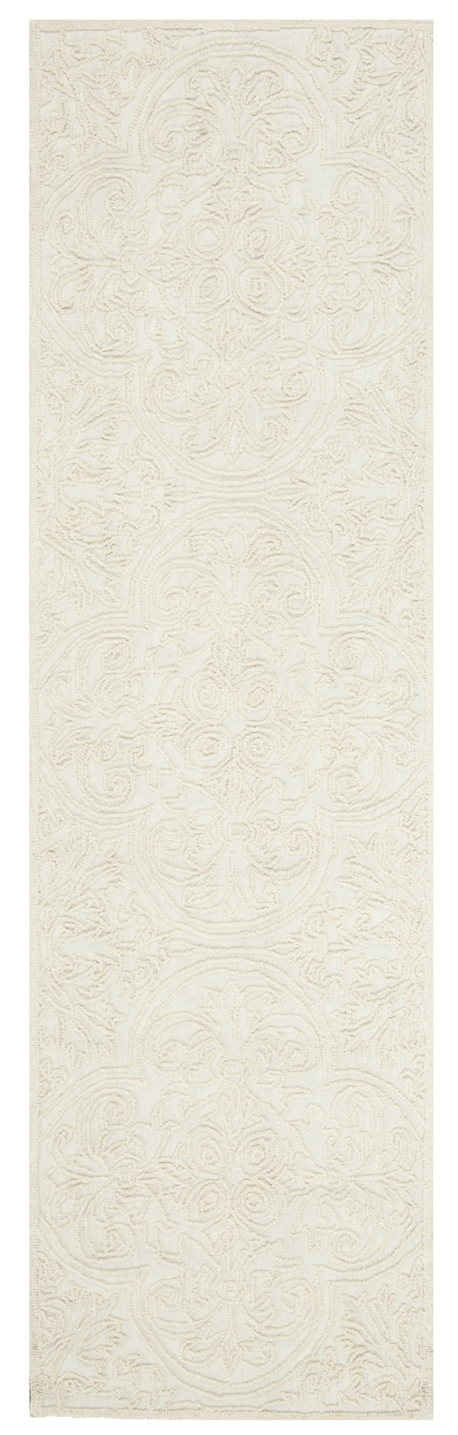 Ivory Hand-Tufted Wool Runner Rug with Raised Patterns, 2'3" x 8'