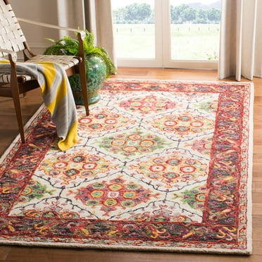 SAFAVIEH Trace Candelario Floral Bordered Wool Area Rug, Ivory/Red, 5' x 8'