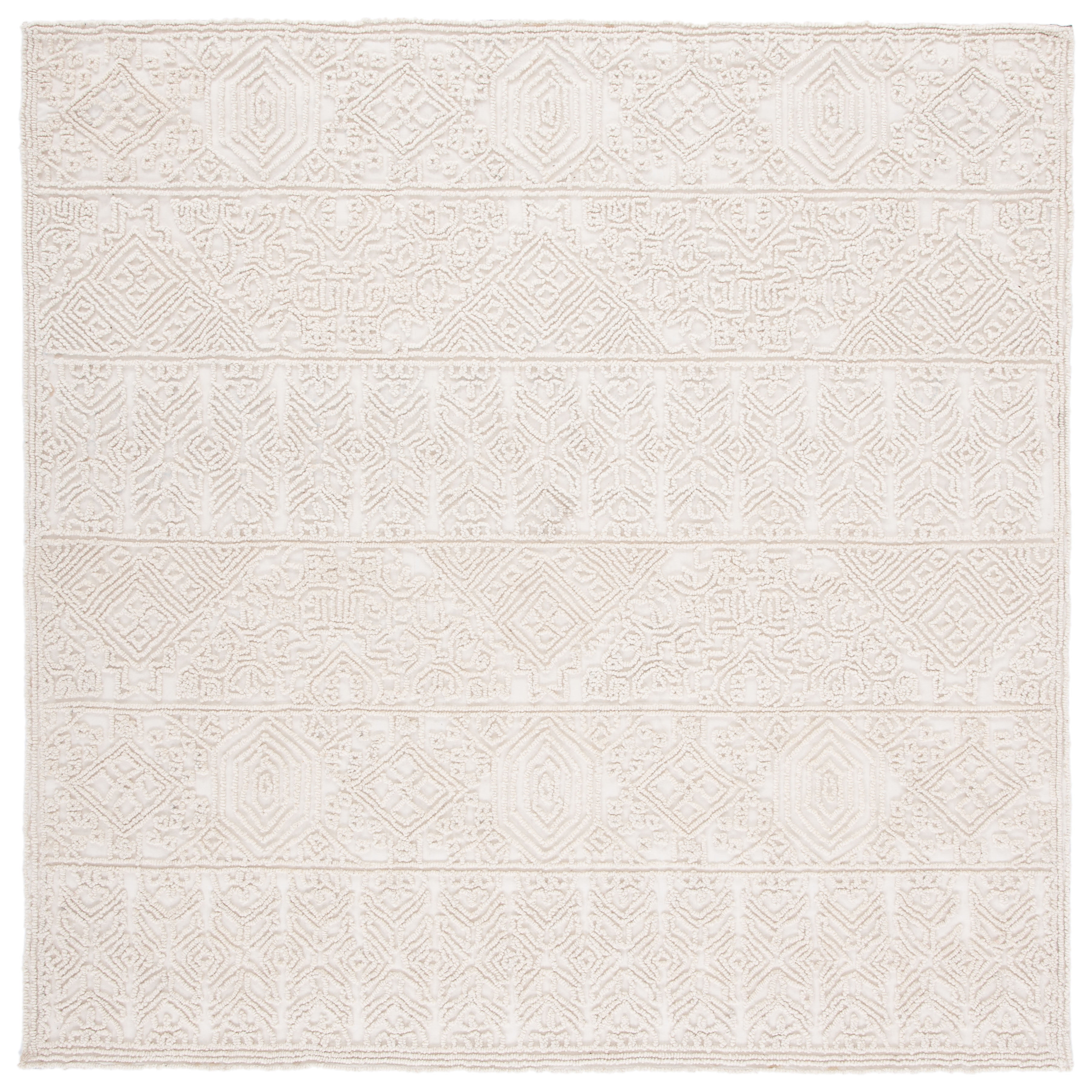 Ivory Hand-Tufted Wool Square Area Rug, 6'6" x 6'6"