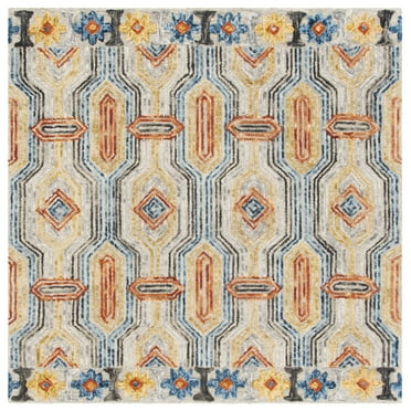 SAFAVIEH Trace Constantina Geometric Area Rug, Grey/Blue, 4' x 4' Square