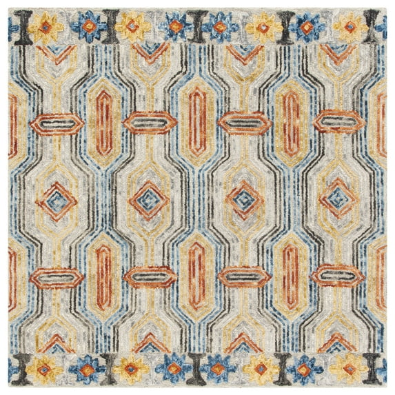 SAFAVIEH Trace Constantina Geometric Area Rug, Grey/Blue, 4' x 4' Square