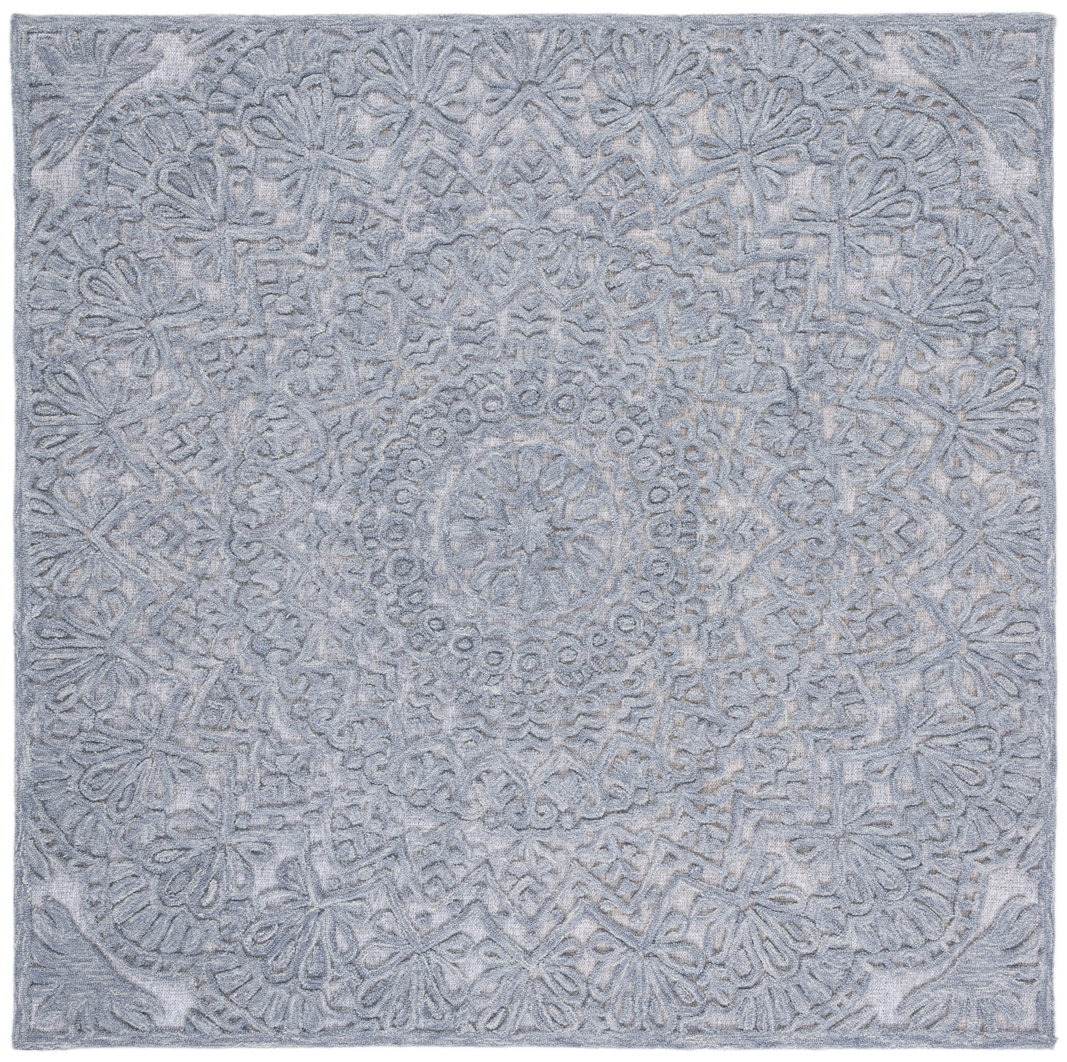 Hand-Tufted Light Grey Wool Square Area Rug, 6' x 6'