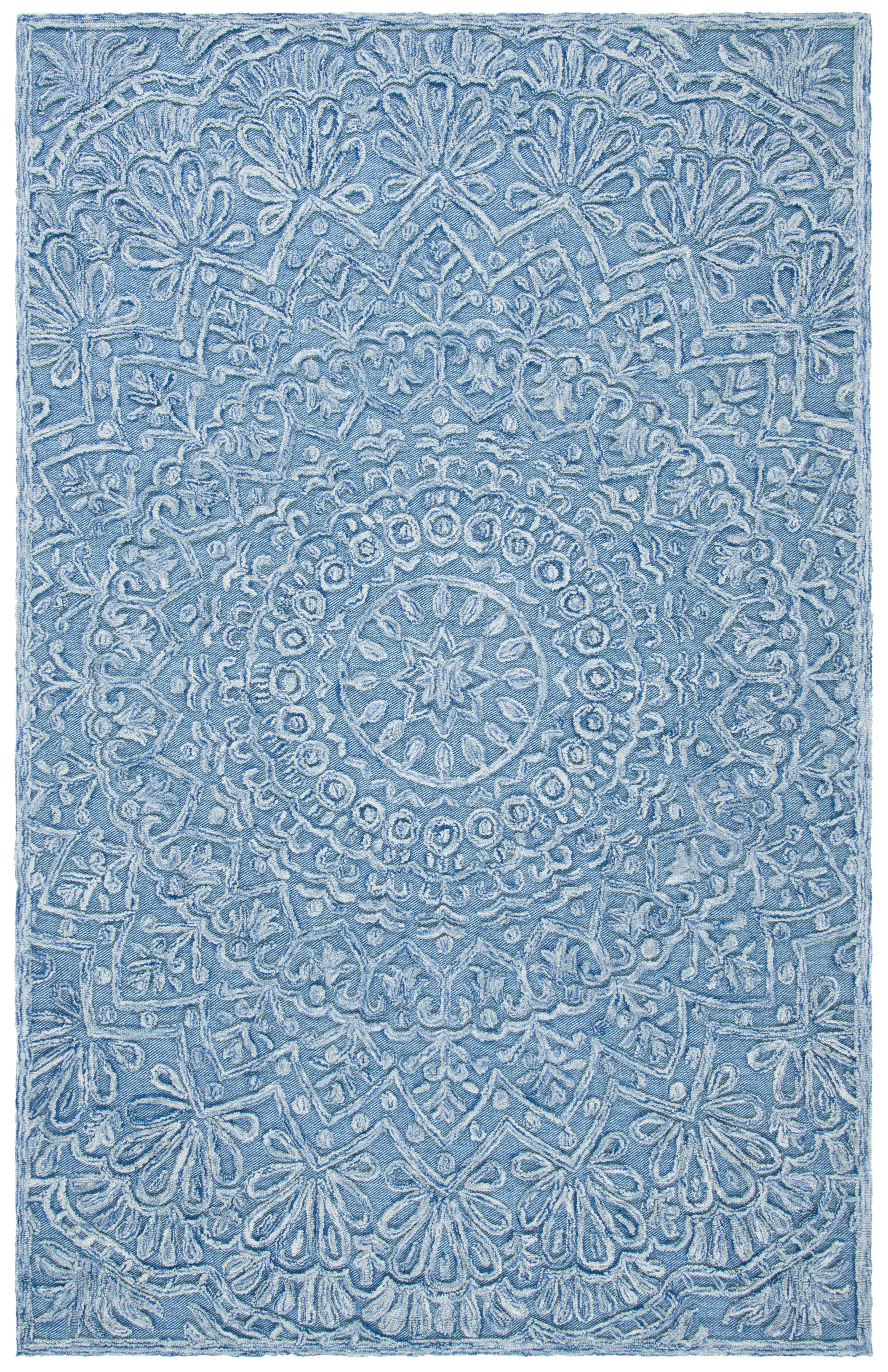 Hand-Tufted Blue and Light Green Wool Area Rug, 3' x 5'