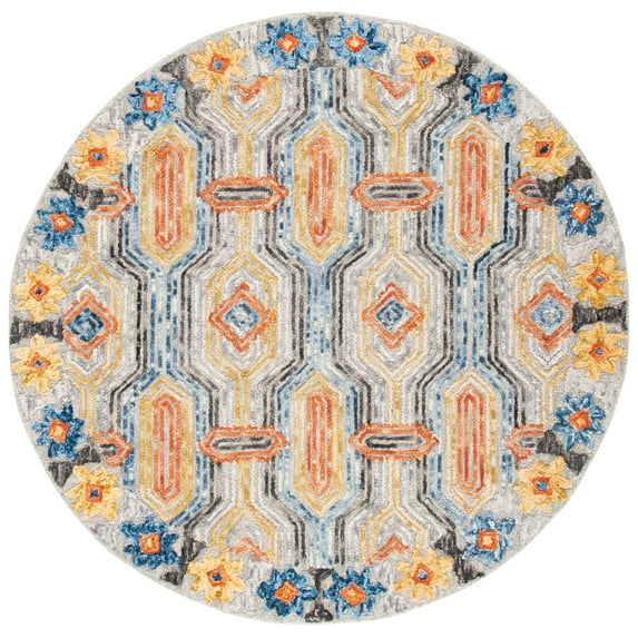 SAFAVIEH Trace Constantina Geometric Area Rug, Grey/Blue, 8' x 8' Round