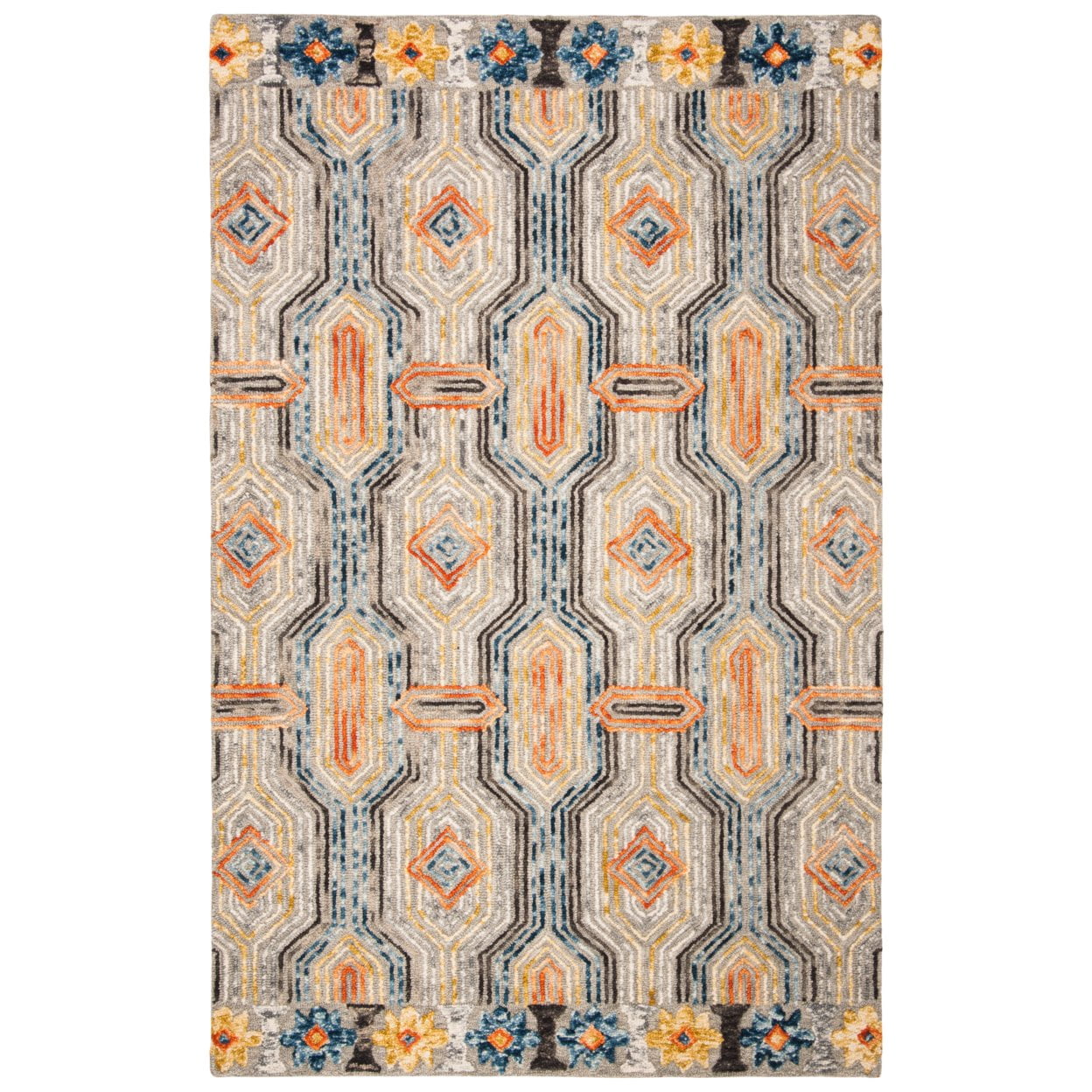 SAFAVIEH Trace Constantina Geometric Striped Wool Area Rug, Grey/Blue, 4' x 6'