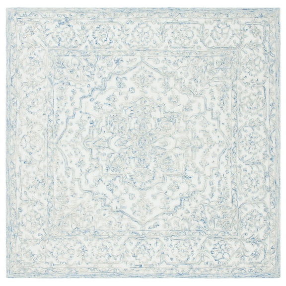 SAFAVIEH Trace Donna Floral Area Rug, Ivory/Blue, 6' x 6' Square