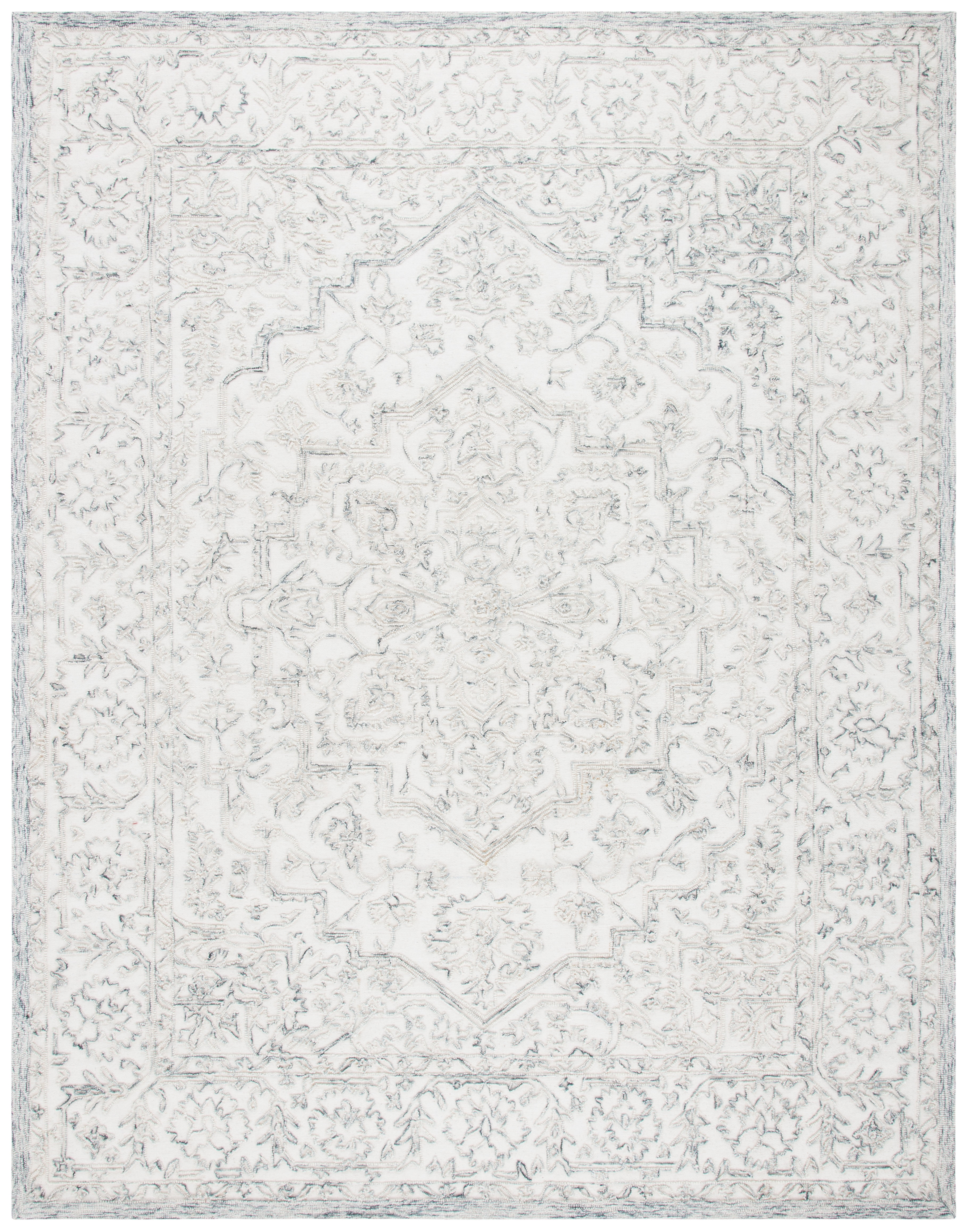 Ivory and Charcoal Hand-Tufted Wool 8' x 10' Rug