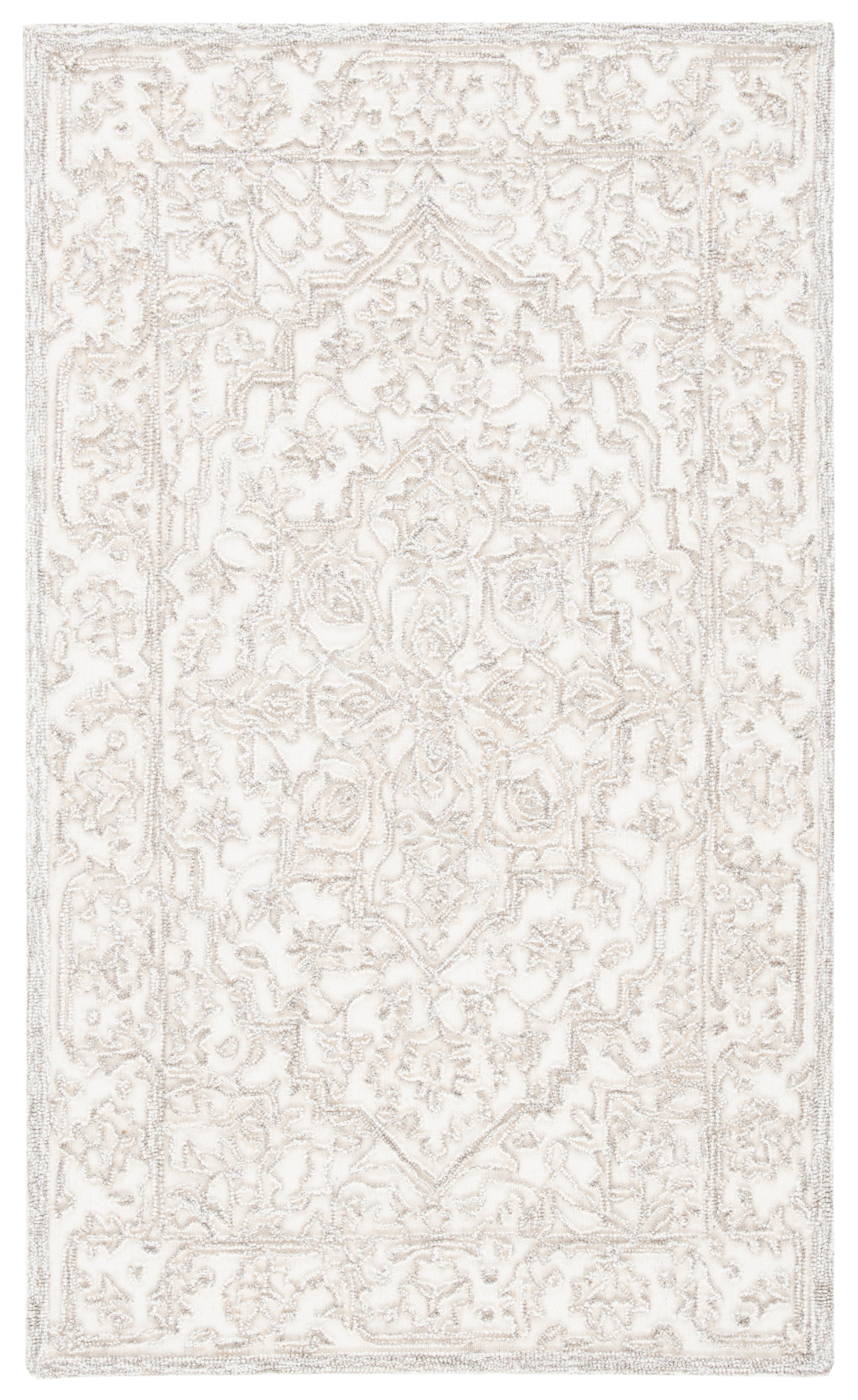 Ivory Hand-Tufted Wool Rectangular Area Rug 3' x 5'