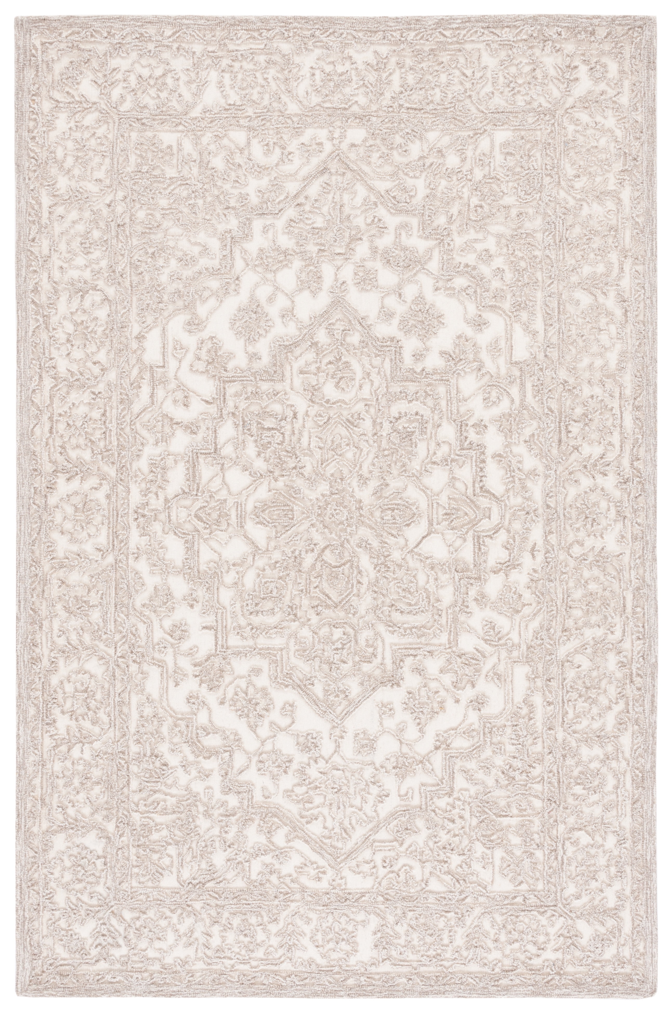 Ivory and Natural Hand-Tufted Wool 5' x 8' Area Rug