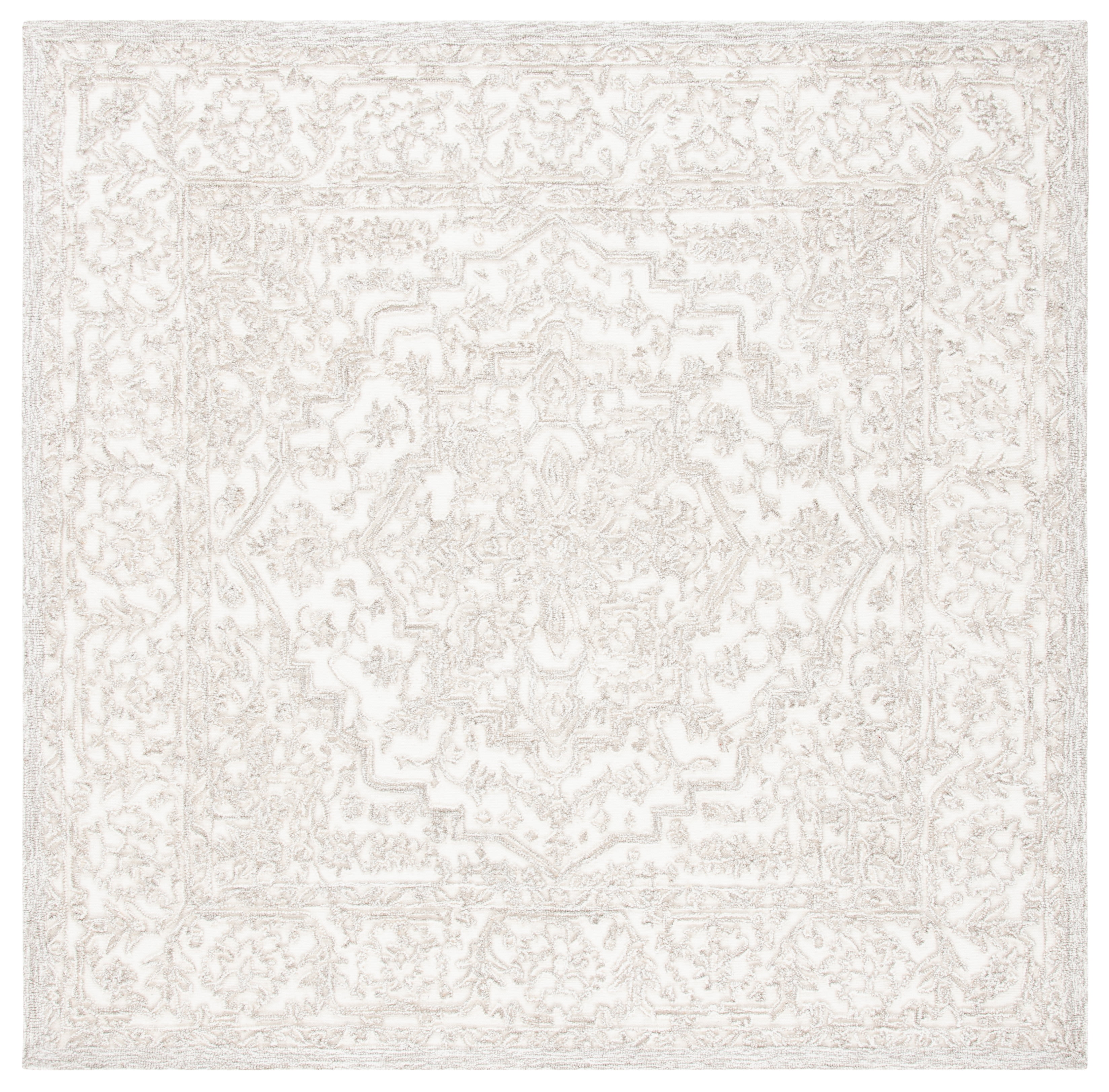 SAFAVIEH Trace Donna Floral Area Rug, Ivory/Natural, 6' x 6' Square