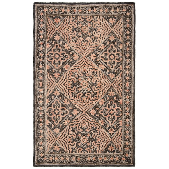 SAFAVIEH Trace Dulcibella Floral Bordered Wool Area Rug, Black/Red, 4' x 6'