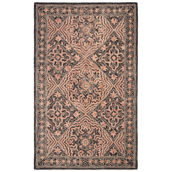 SAFAVIEH Trace Dulcibella Floral Bordered Wool Area Rug, Black/Red, 5' x 8'