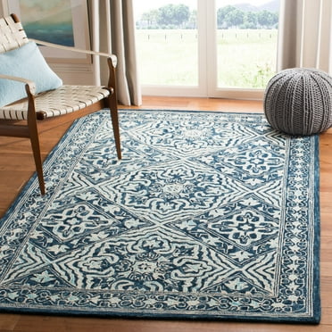 SAFAVIEH Trace Dulcibella Floral Bordered Wool Area Rug, Navy/Light Blue, 3' x 5'