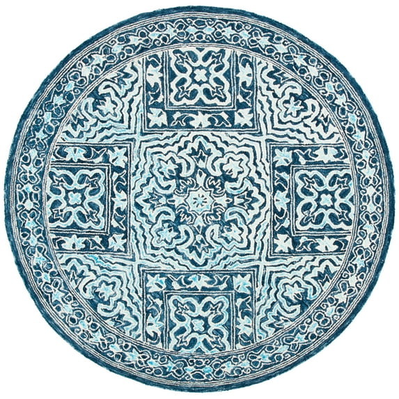 SAFAVIEH Trace Dulcibella Oriental Area Rug, Navy/Light Blue, 6' x 6' Round