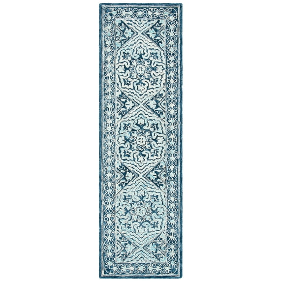 SAFAVIEH Trace Dulcibella Oriental Runner Rug, Navy/Light Blue, 2'3" x 10'