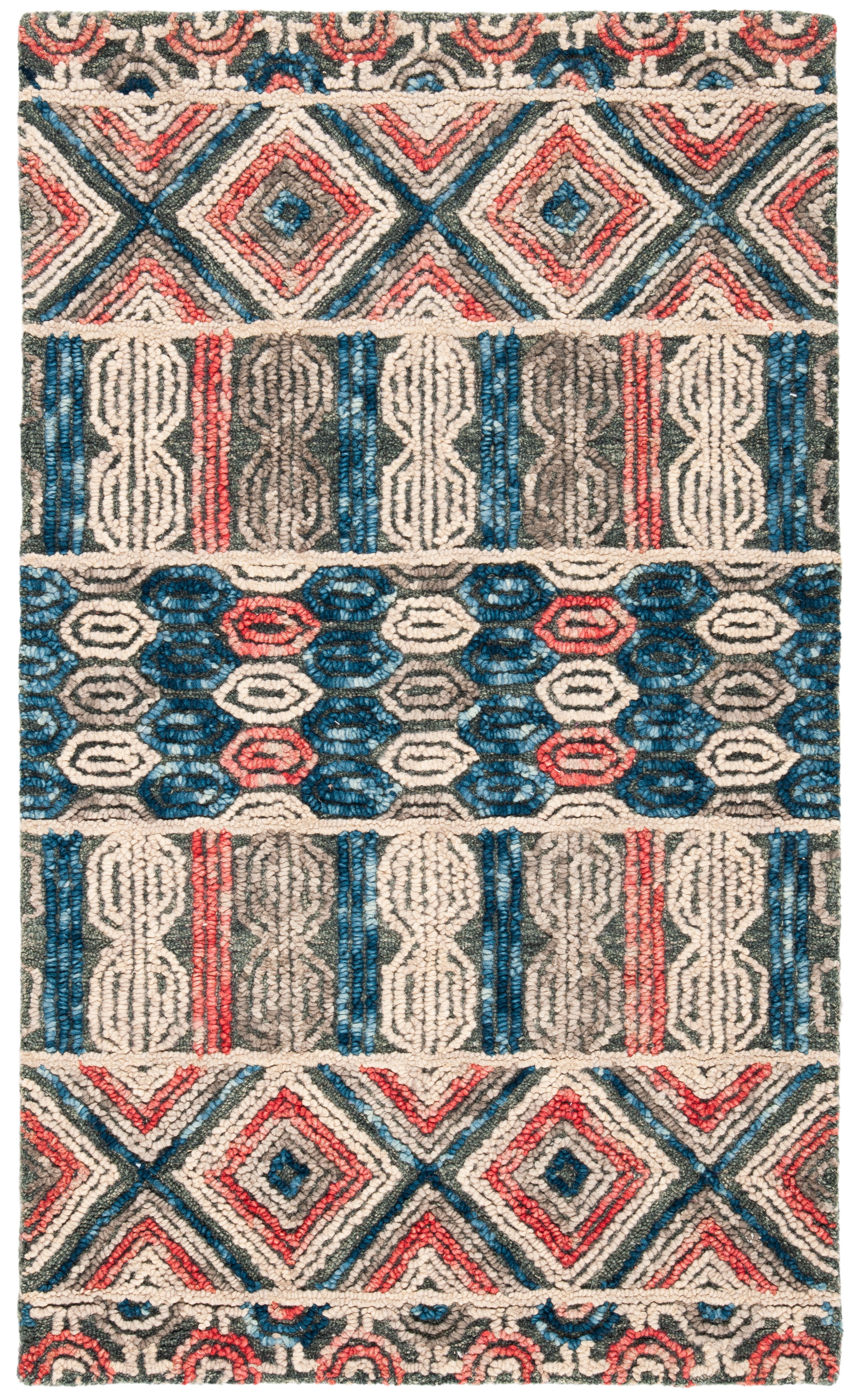Handmade Gray and Navy Wool Tufted Area Rug, 3' x 5'