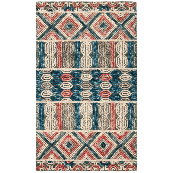 SAFAVIEH Trace Earnestine Geometric Striped Wool Area Rug, Grey/Navy, 3' x 5'