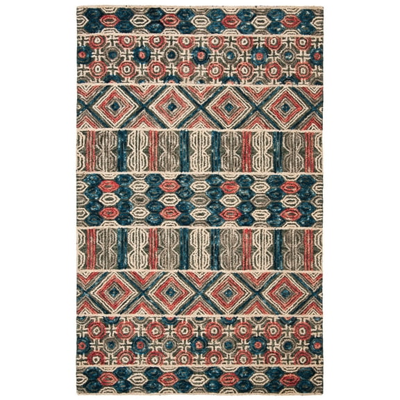 SAFAVIEH Trace Earnestine Geometric Striped Wool Area Rug, Grey/Navy, 5' x 8'