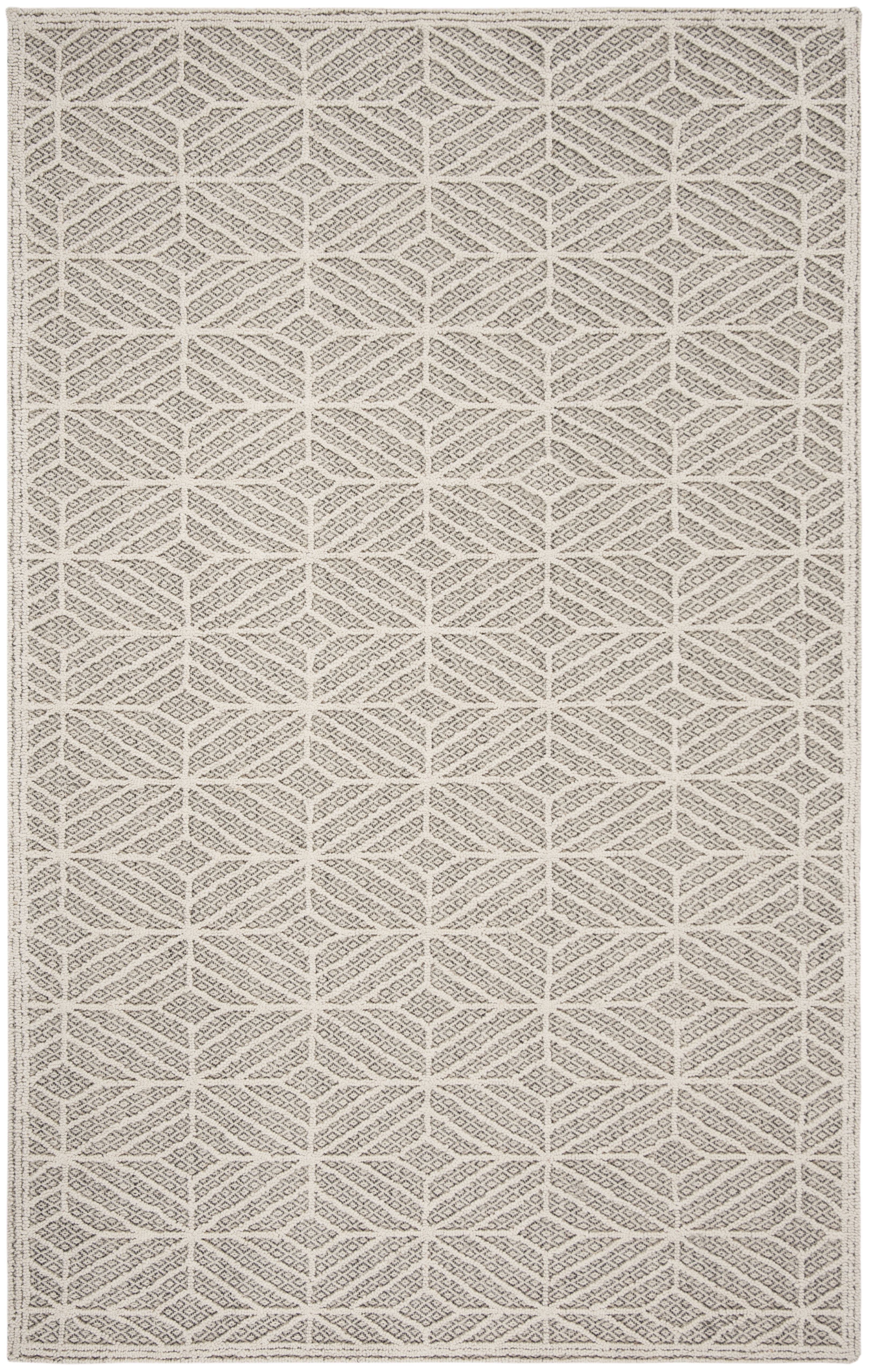 Ivory and Black Hand-Tufted Wool Rectangular Area Rug, 3' x 5'