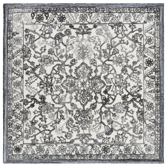SAFAVIEH Trace Giuseppe Floral Area Rug, Grey/Ivory, 6' x 6' Square