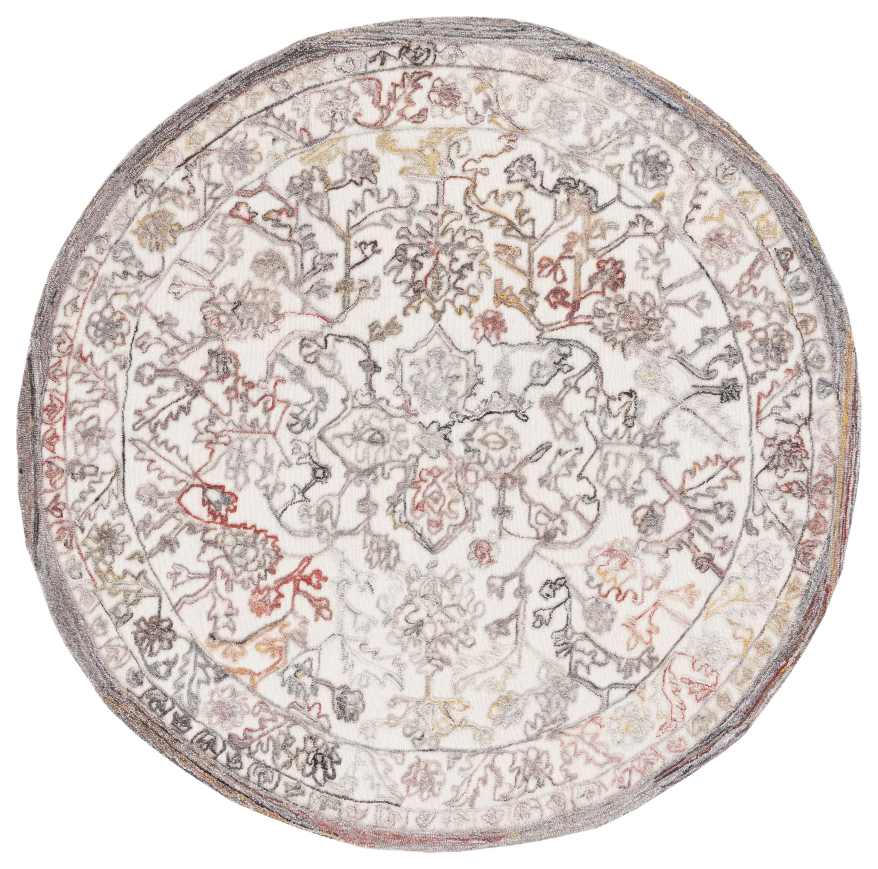 SAFAVIEH Trace Giuseppe Floral Area Rug, Red/Ivory, 6' x 6' Round