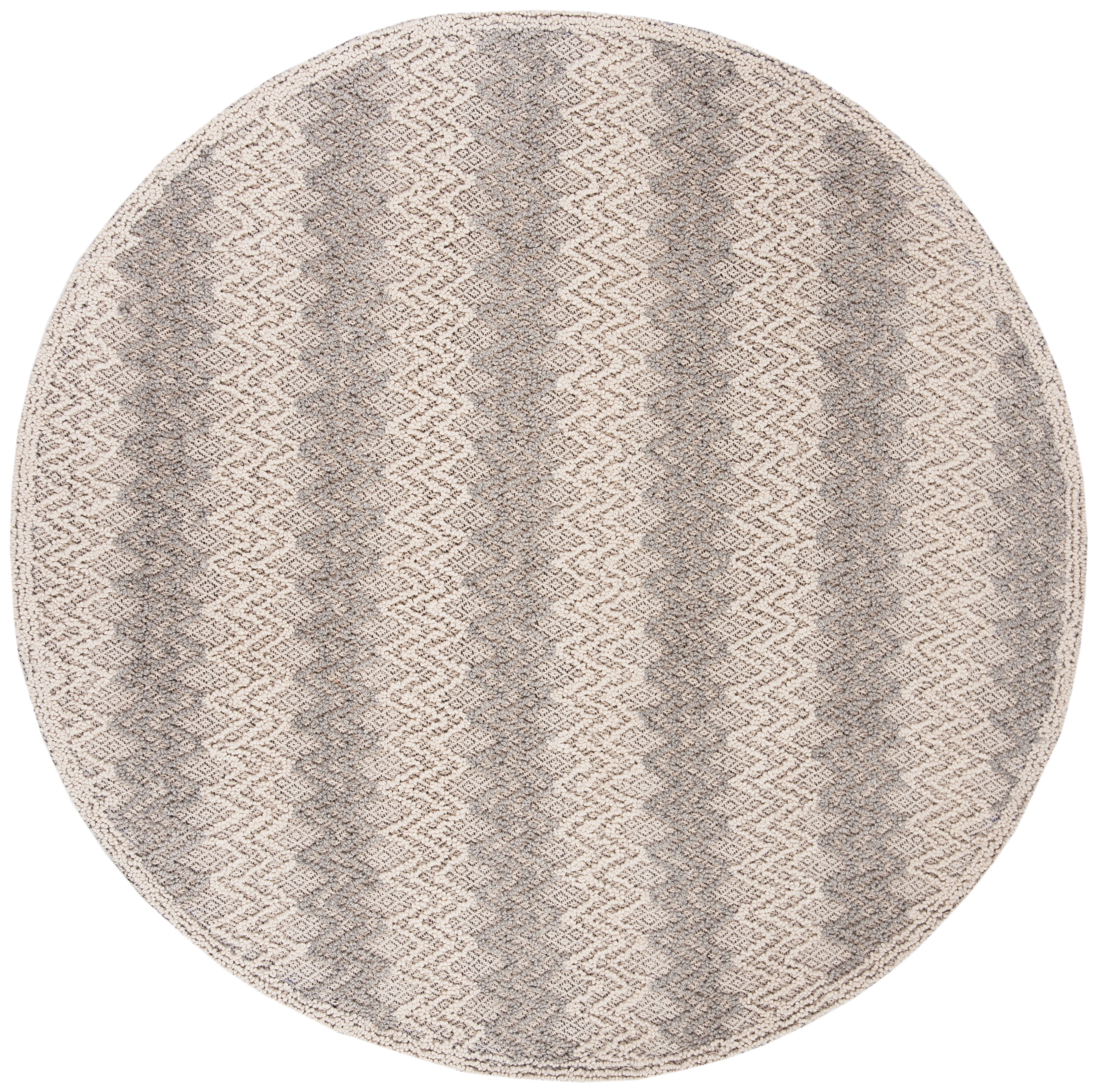 SAFAVIEH Trace Hermite Geometric Chevron Wool Area Rug, Blue/Black, 6' x 6' Round