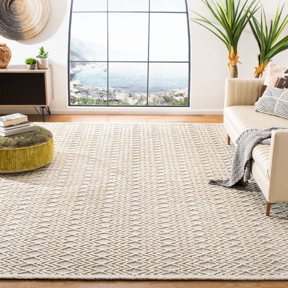 SAFAVIEH Trace Hermite Geometric Chevron Wool Area Rug, Grey/Black, 6' x 6' Round