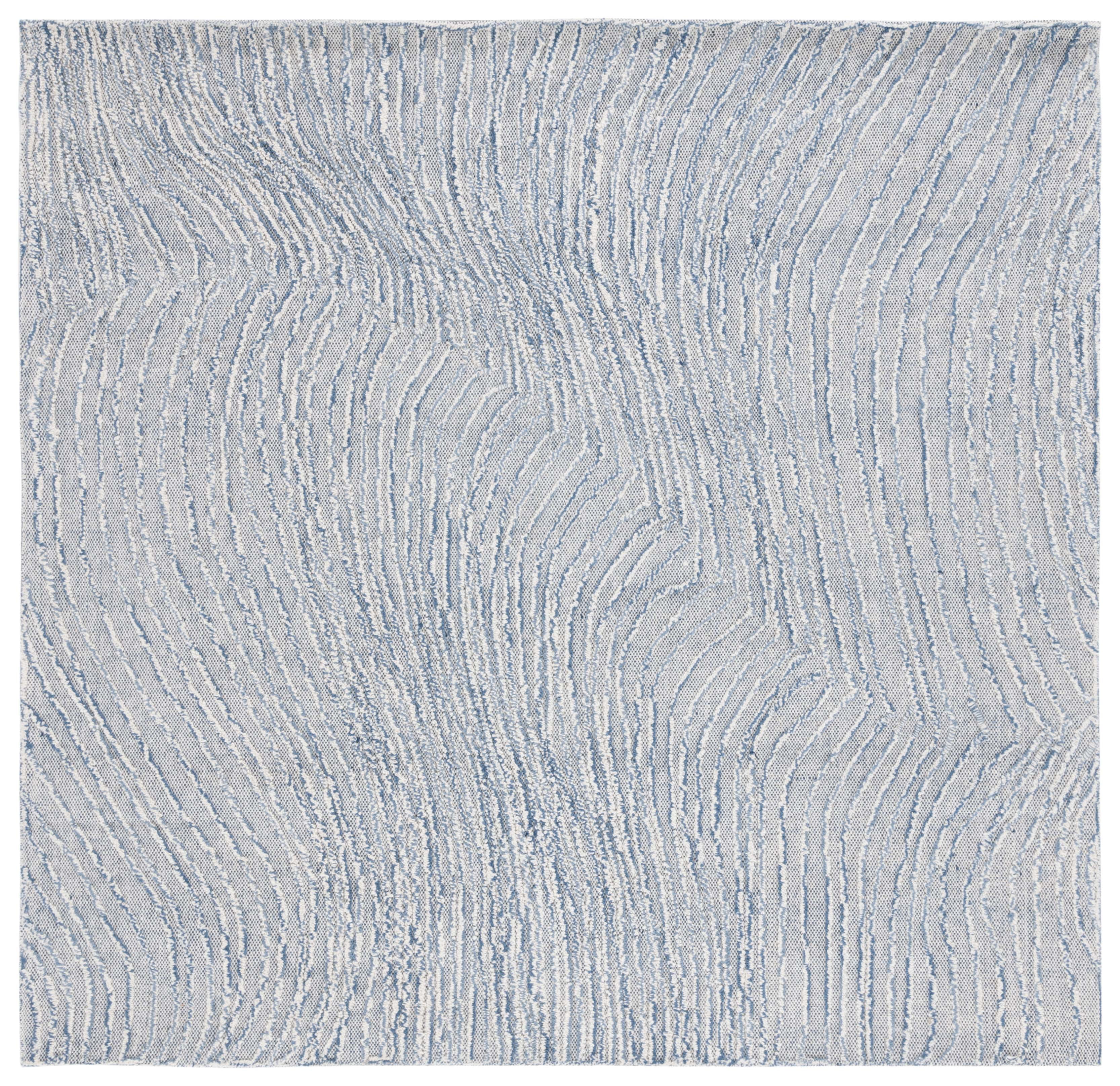 Handmade Blue Wool Tufted Square Area Rug 6'