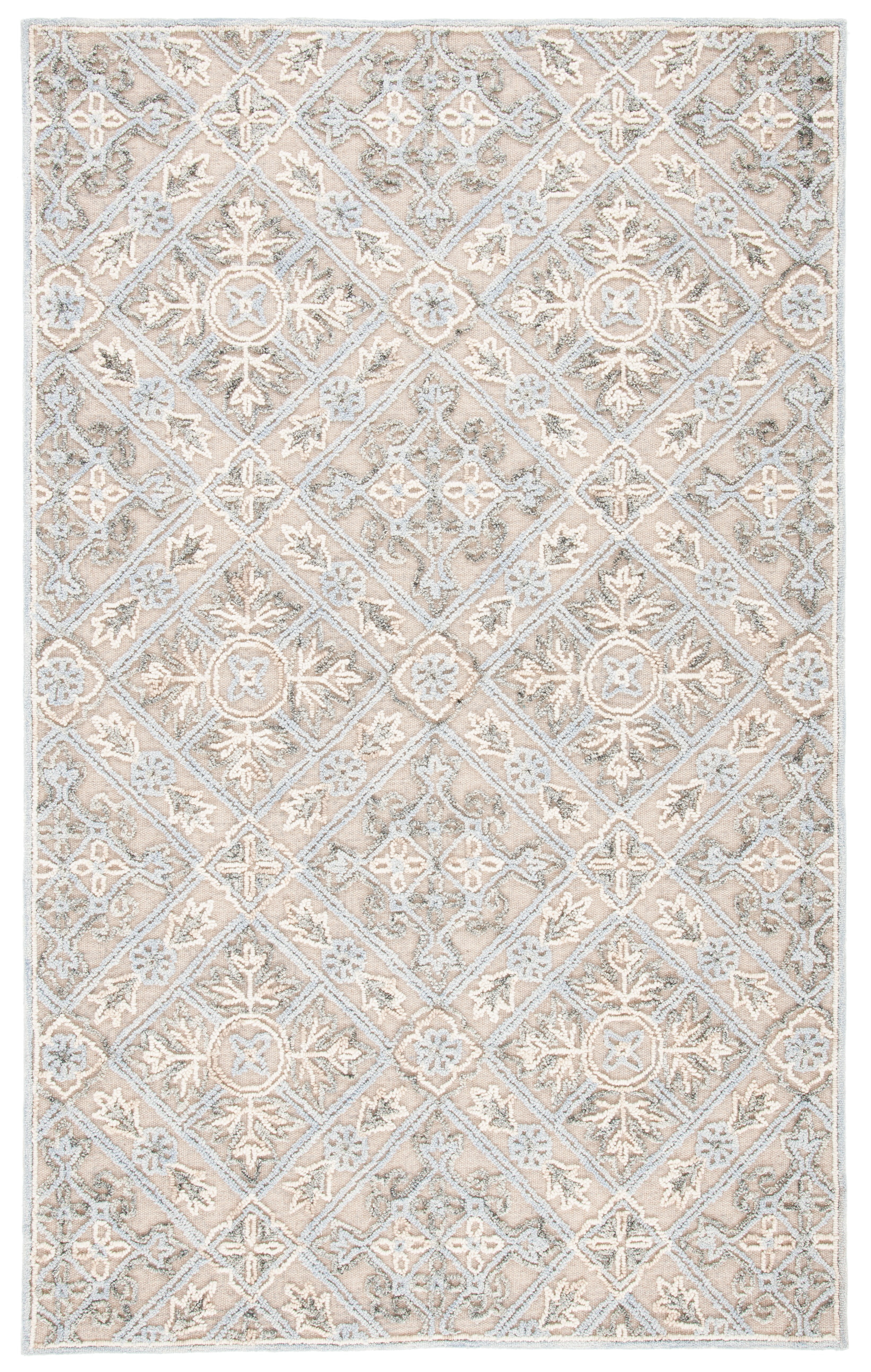 Beige and Silver Hand-Tufted Wool Rectangular Area Rug 5' x 8'