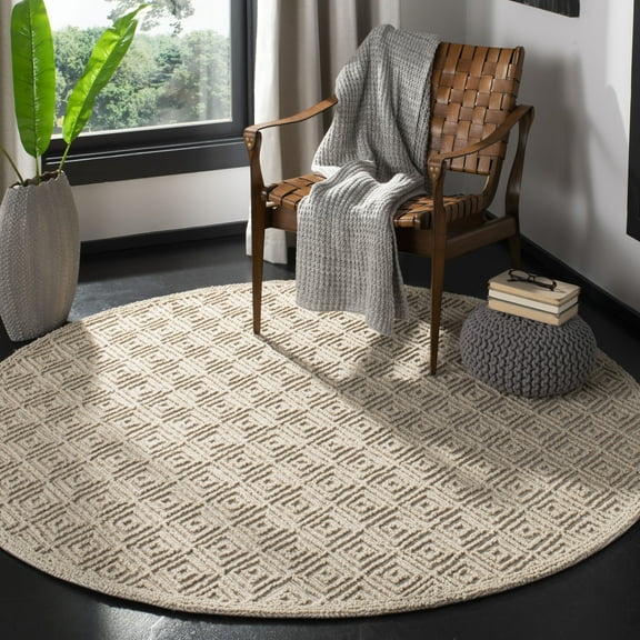 SAFAVIEH Trace Linnette Geometric Wool Area Rug, Beige, 6' x 6' Round