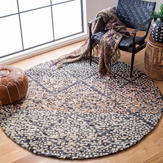 SAFAVIEH Trace Maximillian Geometric Diamonds Wool Area Rug, Navy/Ivory, 6' x 6' Round