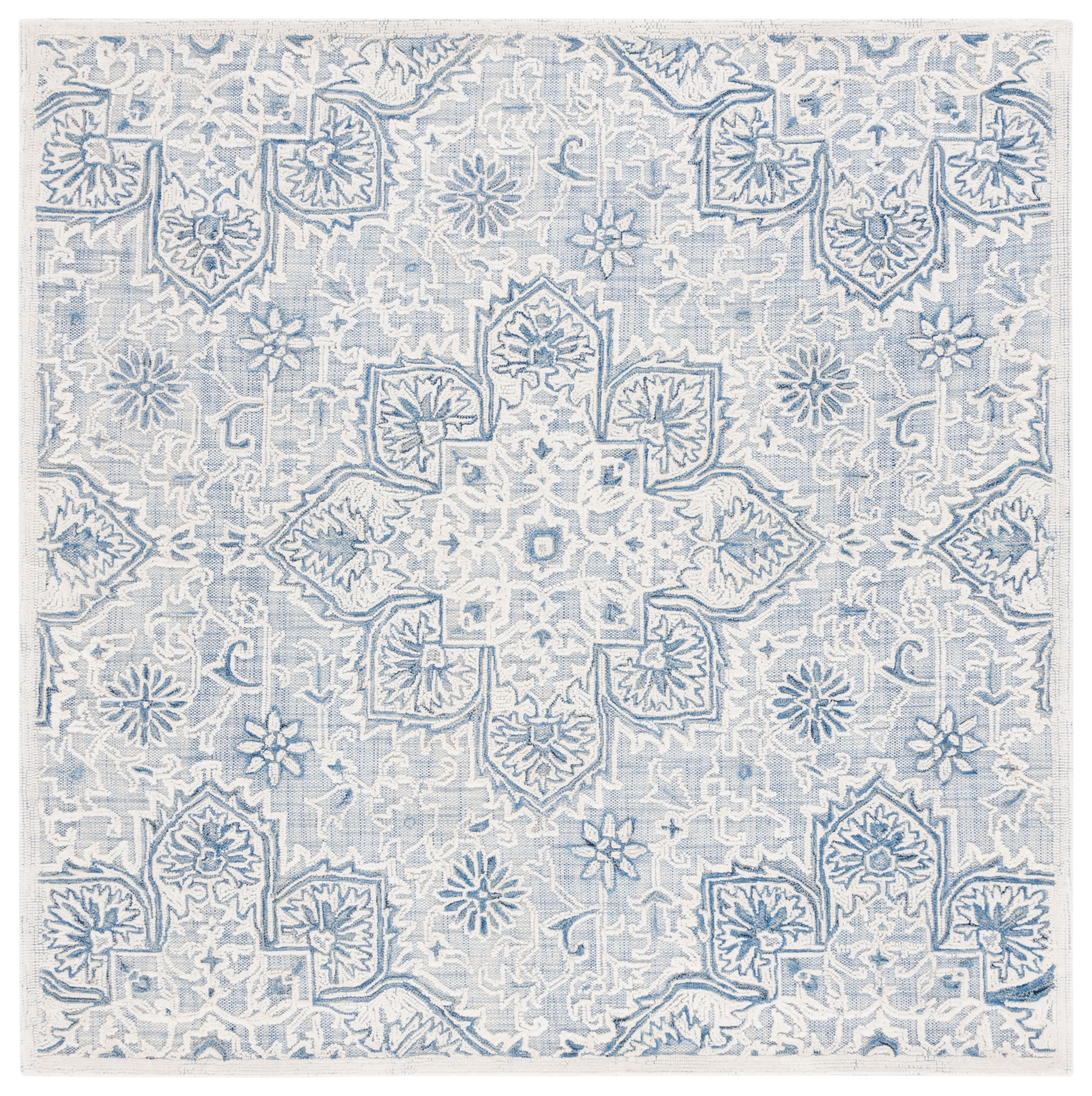SAFAVIEH Trace Mia Medallion Area Rug, Blue/Ivory, 6' x 6' Square