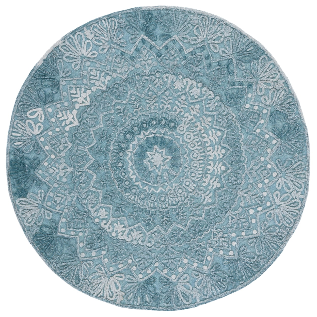 SAFAVIEH Trace Montague Medallion Area Rug, Turquoise/Green, 6' x 6' Round