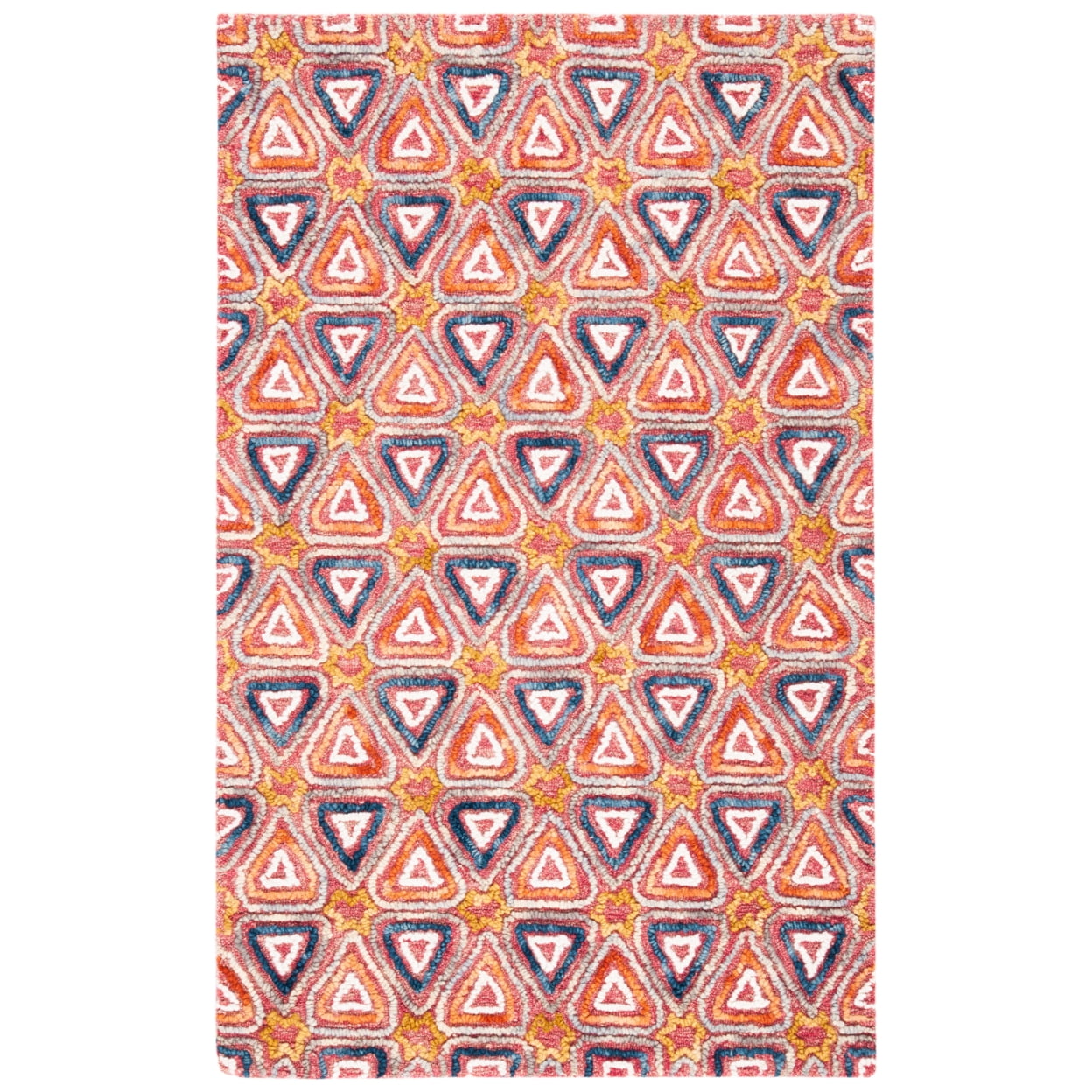 Hand-Tufted Red and Navy Wool 3' x 5' Geometric Area Rug