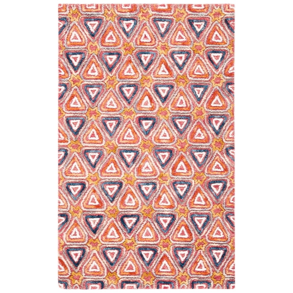 SAFAVIEH Trace Salazar Geometric Triangles Wool Area Rug, Red/Navy, 3' x 5'