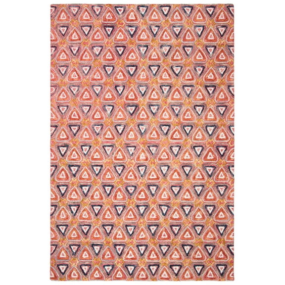 SAFAVIEH Trace Salazar Geometric Triangles Wool Area Rug, Red/Navy, 4' x 6'